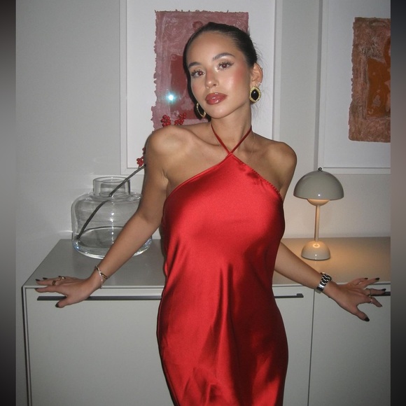 ZARA SATIN EFFECT HALTER SLIP DRESS - Picture 5 of 11